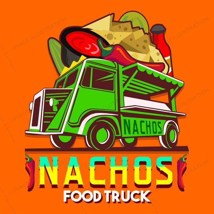 Vec Car Logo - Food Truck Mexican Nachos Chili Pepper Fast Delivery Service Vec