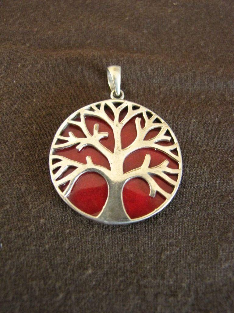 Round Silver and Red Logo - Silver Red Coral Tree of Life Pendant - Silver Jewellery Sales