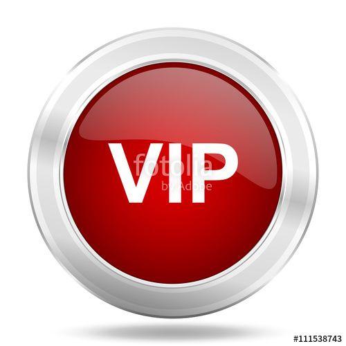 Round Silver and Red Logo - vip silver chrome metallic round web icon on black background Stock
