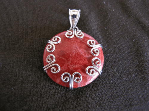 Round Silver and Red Logo - Round Silver Spirals Red Coral Pendant - Silver Jewellery Sales