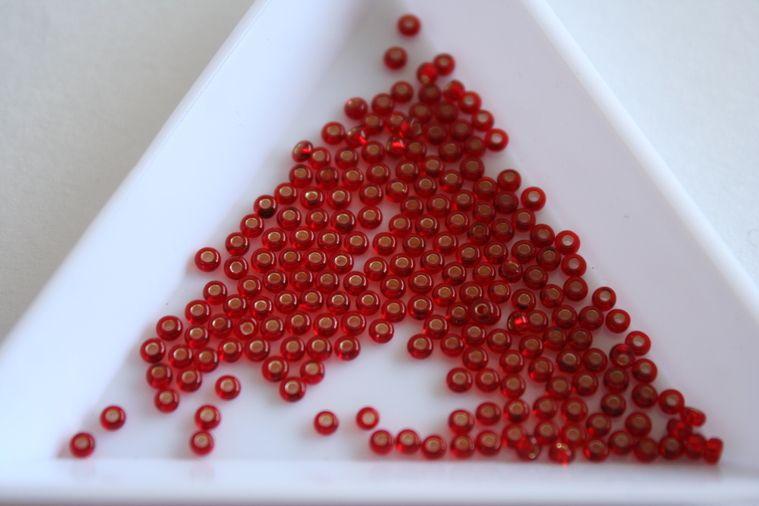 Round Silver and Red Logo - Czech Round Silver Lined Red. Size 11 - 2mm. Seed beads ...