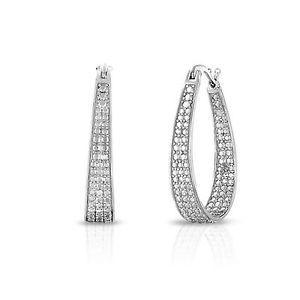Woman Inside Diamond Logo - Women's 18Kt White Gold Diamond Accent Inside Outside Hoops Earrings