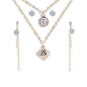 Woman Inside Diamond Logo - Fashion Zircon Inside Diamond Shaped Necklace Earrings Jewelry Set ...