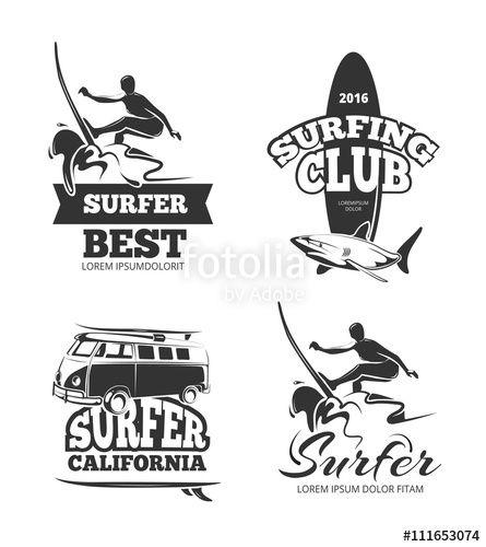 Surfer Logo - White creative summer surfing sports vector logos collection with ...
