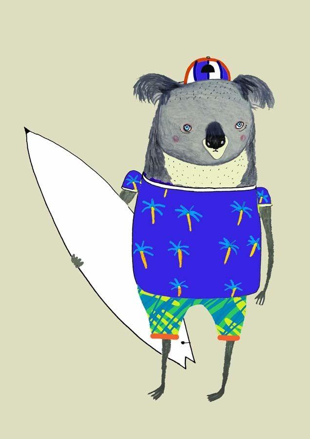 Surfer Logo - kids wall art, children's art, koala bear, surf art, surfing ...
