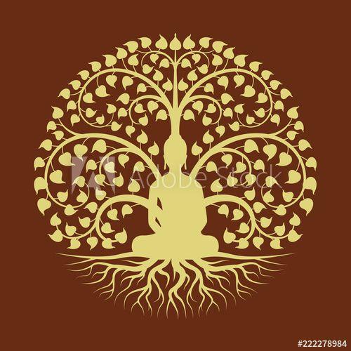 Orange Tree Circle Logo - Gold buddha Meditate under Bodhi tree circle sign style vector ...