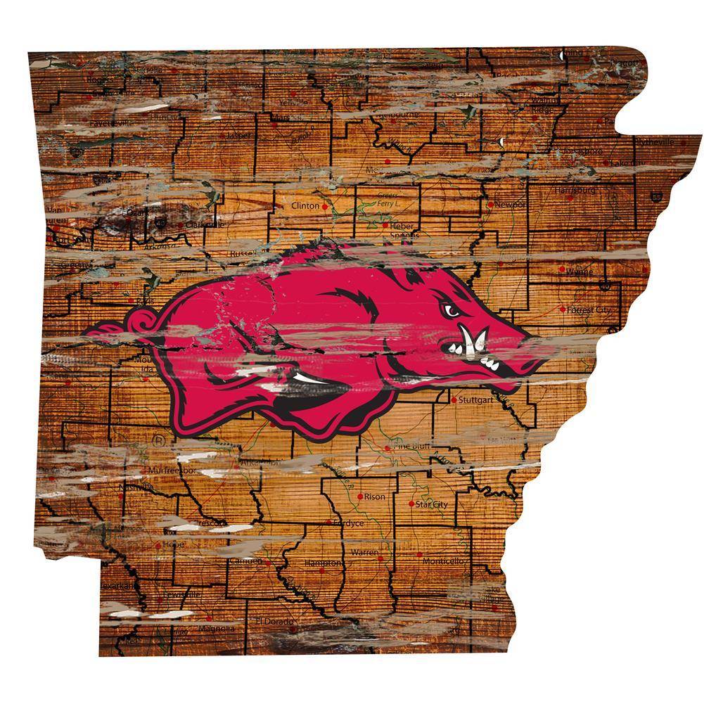 Razorback Logo - Arkansas Razorback State Map Wall Art Vintage Logo Sign - The ...
