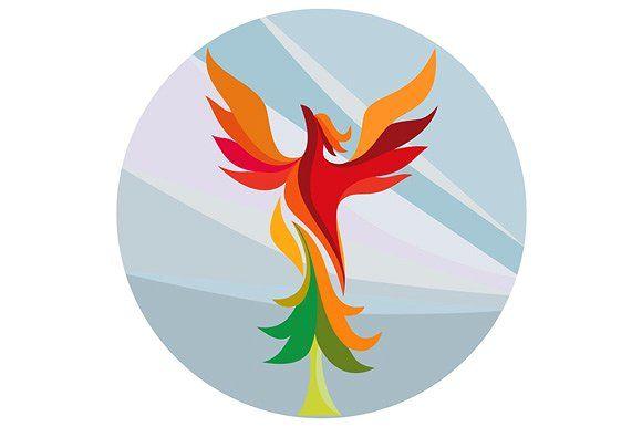 Orange Tree Circle Logo - Phoenix Rising Burning Tree Circle ~ Illustrations ~ Creative Market