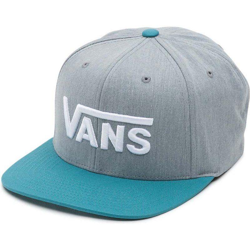 Script V Logo - Vans Flat Brim Script Logo Drop V Grey Snapback Cap with Blue Visor ...