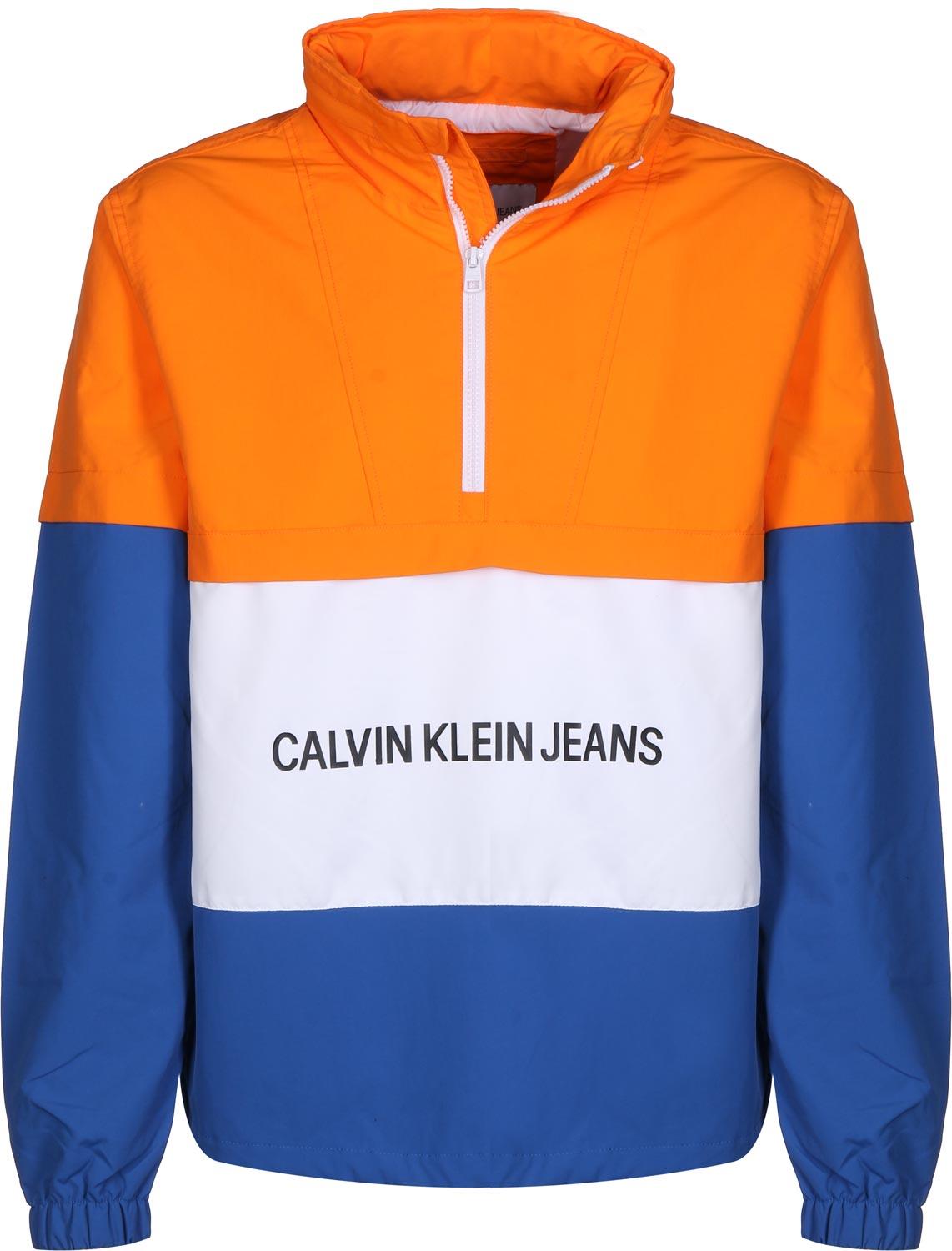 Orange Blue and White Logo - Calvin Klein Jeans Institutional Logo Pop Over windbreaker orange ...