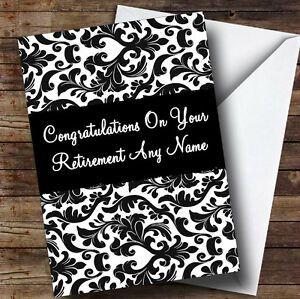 Black and White Retirement Logo - Black & White Damask Personalised Retirement Greetings Card | eBay
