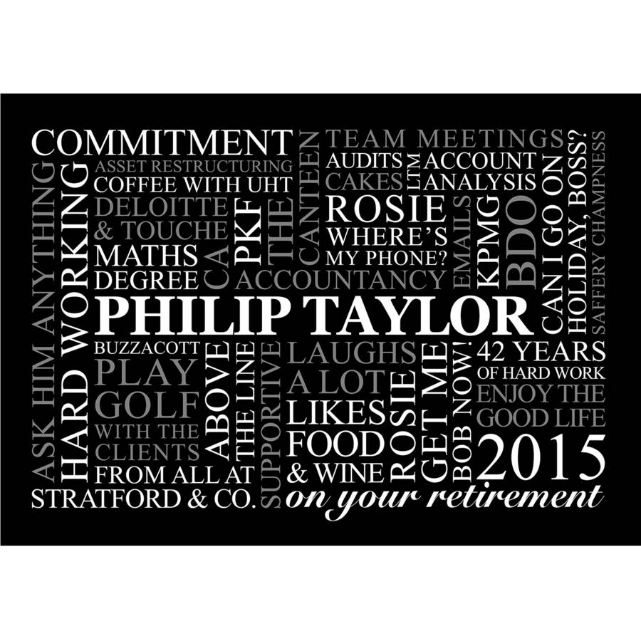 Black and White Retirement Logo - personalised retirement word art by cherry pete | notonthehighstreet.com