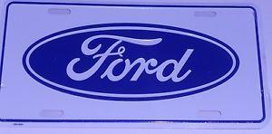 White and Blue Oval Logo - FORD OVAL LOGO- ALUMINUM LICENSE PLATE WHITE AND BLUE ...