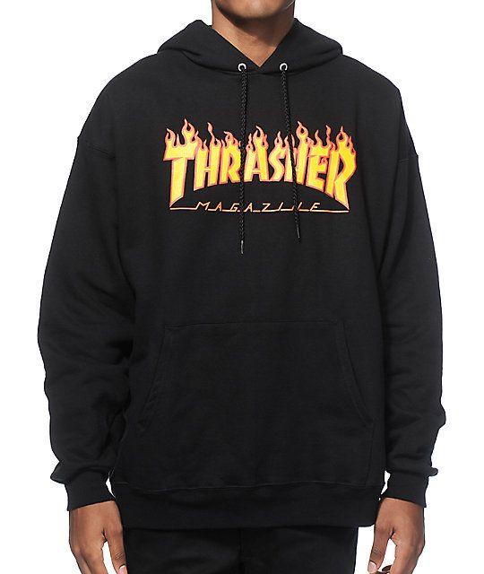 Thrasher Fire Hoodie Logo - Thrasher Flame Logo Black Hoodie