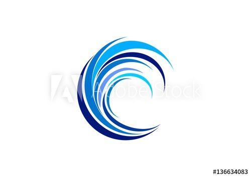 Blue Swirl Logo - wave circle logo, swirl blue waves water symbol icon, letter C
