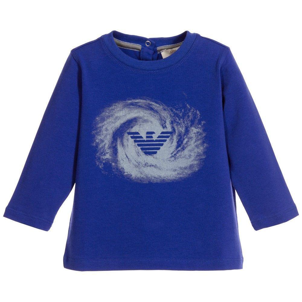 Blue Swirl Logo - ARMANI BABY Baby Boys Royal Blue Swirl Logo T-Shirt | Armani Junior ...
