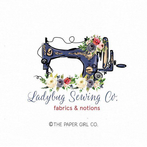 Machine Logo - sewing machine logo lady bug logo sewing logo seamstress logo fabric shop  logo ladybug logo premade logo watercolor logo baby shop logo