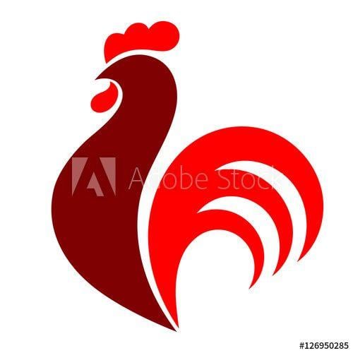 Chinese Symbol with Red Logo - Rooster icon. Cock logo. Red fire rooster as symbol of new year 2017