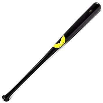Wood Baseball Bat Logo - SAM BAT 32 CD1 All Black (Yellow Logo) Maple Wood Baseball Bat