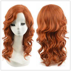 Orange and Red Wavy Logo - Copper orange red Women Orange Medium Length Wavy Curly Hair La La ...