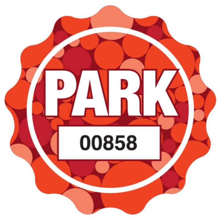 Orange and Red Wavy Logo - Red Wavy Circle Inside Adhesive Parking Permit - OVERSTOCK