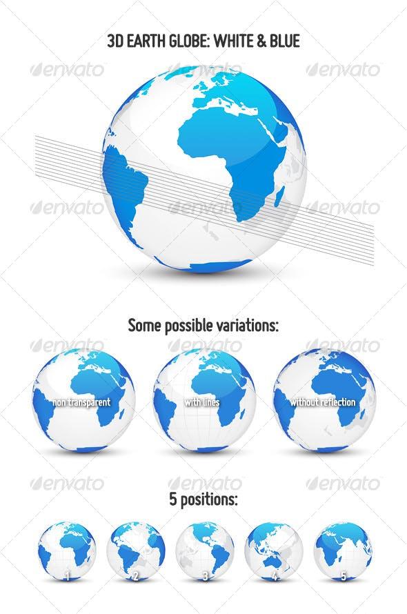 Blue White World Globe Logo - 3D Earth Globe: White & Blue by cesgra | GraphicRiver