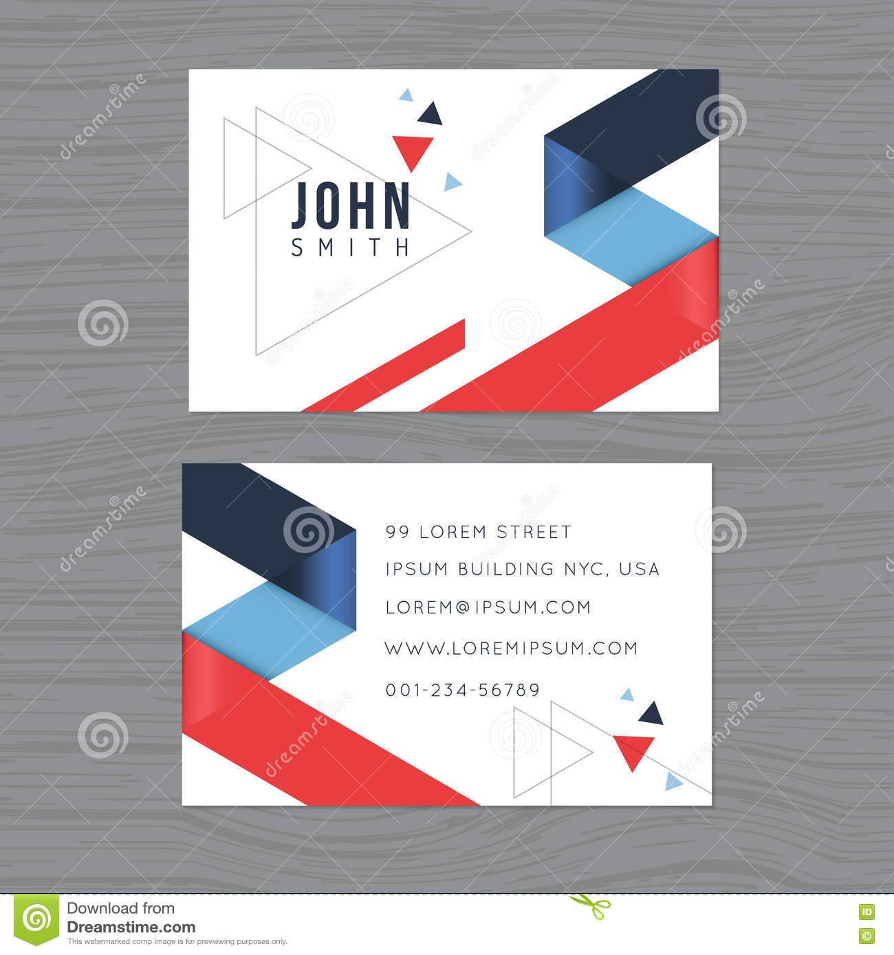 Blue with a Red Triangle Logo - Modern And Clean Design Business Card Template Blue Red Triangle