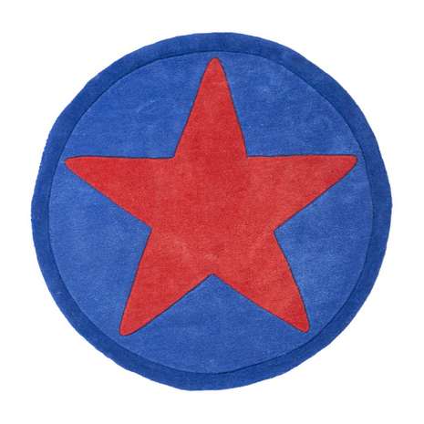 White Blue Circle Star Logo - Kids Red Star Round Rug | Dunelm