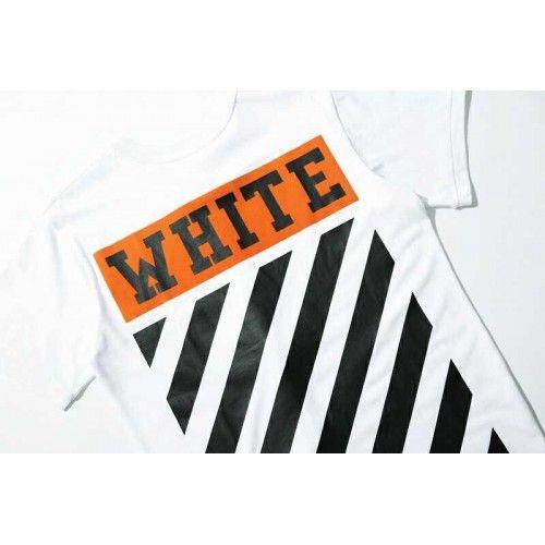 Off White Box Logo - Off White Co Virgil Abloh Striped Orange Box Logo T-Shirt (White)