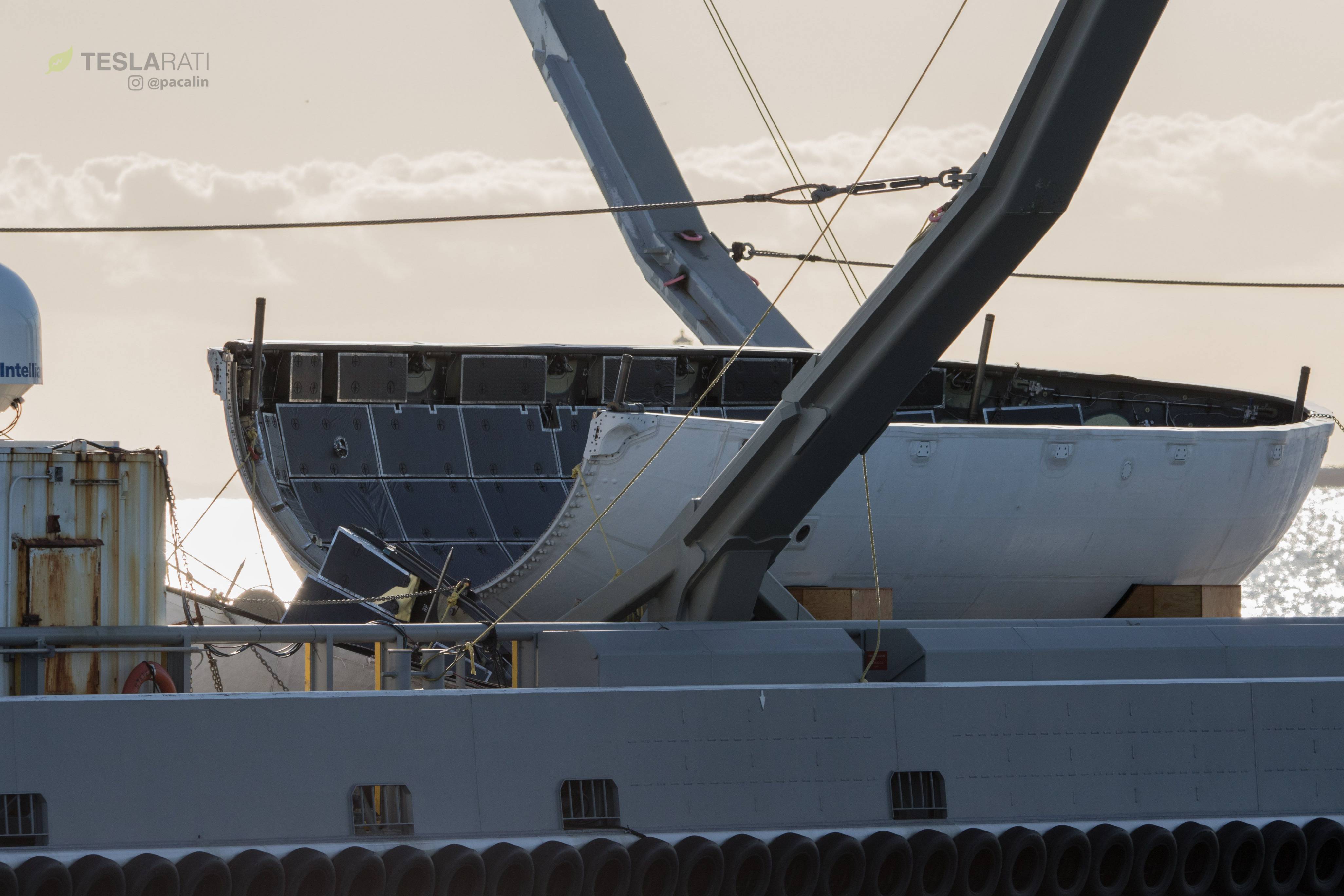 SpaceX Fairing Logo - SpaceX's recovered fairing spotted sailing into port on Mr Steven