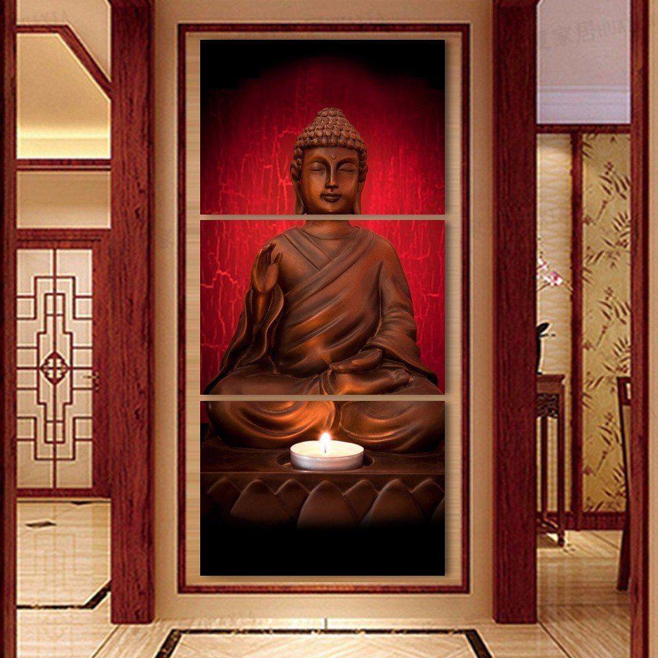 Red Face Statue Logo - TABLEAU BOUDDHA RED Les 3 toiles représente Bouddha de face statues