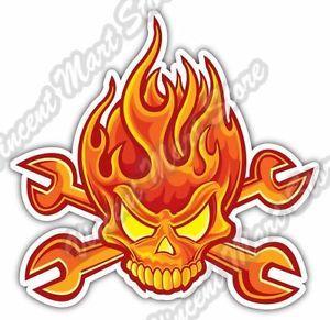 Wrench Auto Shop Logo - Flame Skull Auto Mechanic Wrench Tool Box Car Bumper Vinyl Sticker ...