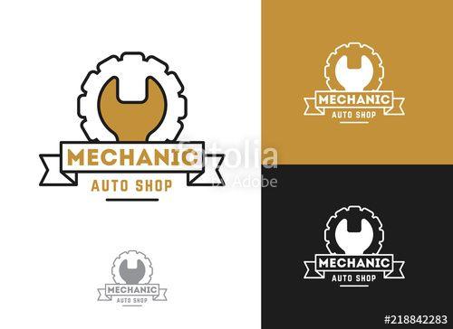 Wrench Auto Shop Logo - Automobile, car repairing service logo design, wrench in gear icon