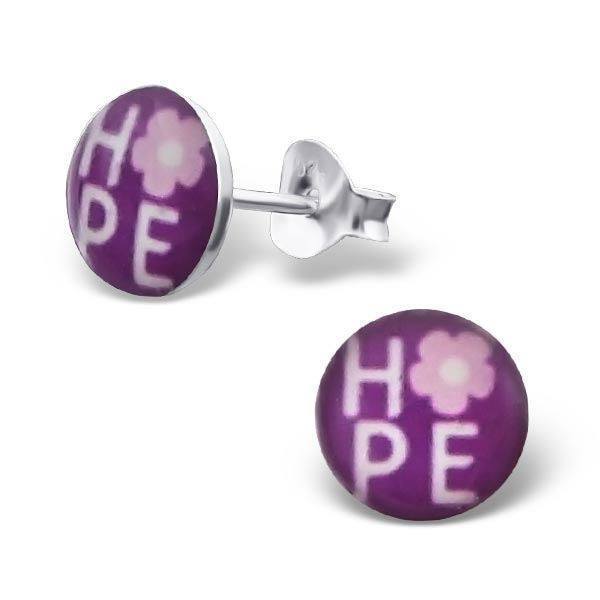 Silver and Magenta Logo - HOPE Flower Purple - 925 Sterling Silver Logo Studs - Silvadore
