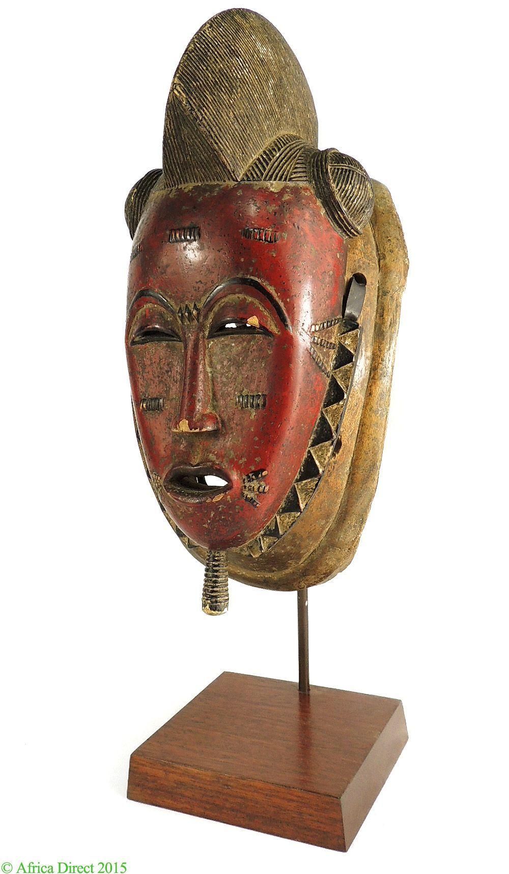 Red Face Statue Logo - Baule Portrait Mask Red Face Cote D'Ivoire Custom Stand Africa