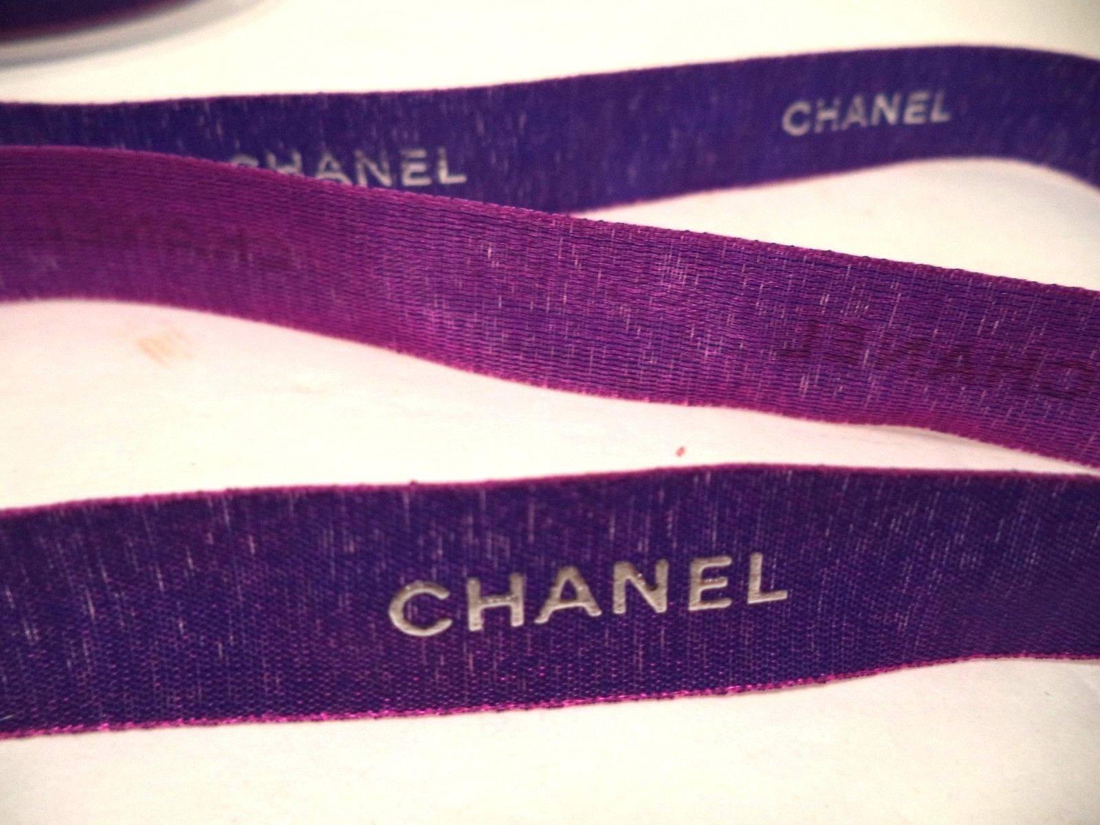 Silver and Magenta Logo - Chanel Ribbon By The Yard Purple With Silver Logo 5 8