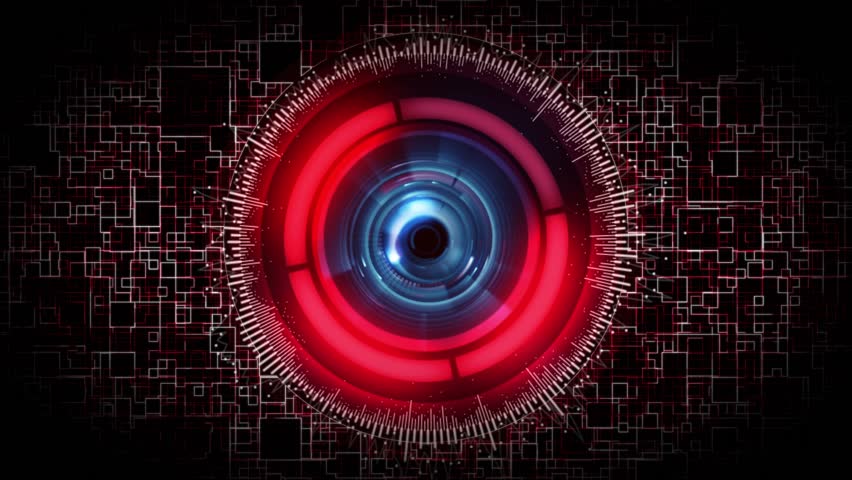 Red Robot Eye Logo - Futuristic Science Fiction Robot Eye Stock Footage Video 100