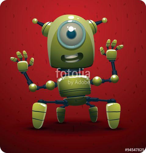 Red Robot Eye Logo - Vector light green robot. Image of a funny light green robot with a