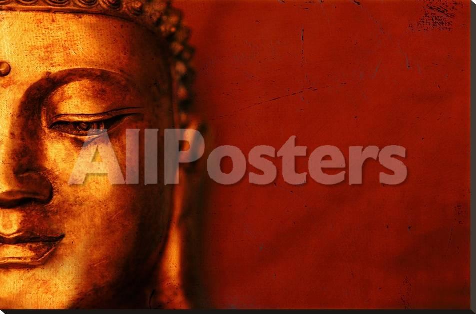 Red Face Statue Logo - Buddha Face & Red Background Stretched Canvas Print at AllPosters.com