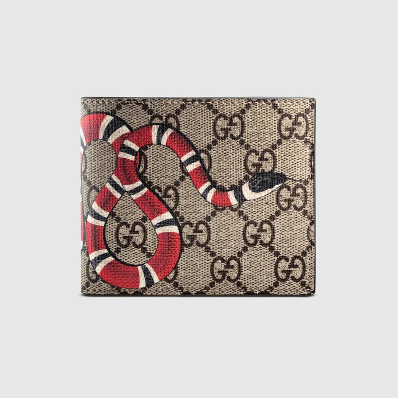 Coral Snake Gucci Logo - Kingsnake Print GG Supreme Wallet In Beige Ebony GG Supreme Canvas