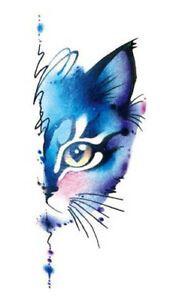 Green and Blue Cat Logo - Waterproof Temporary Fake Tattoo Stickers Watercolor Blue Cat