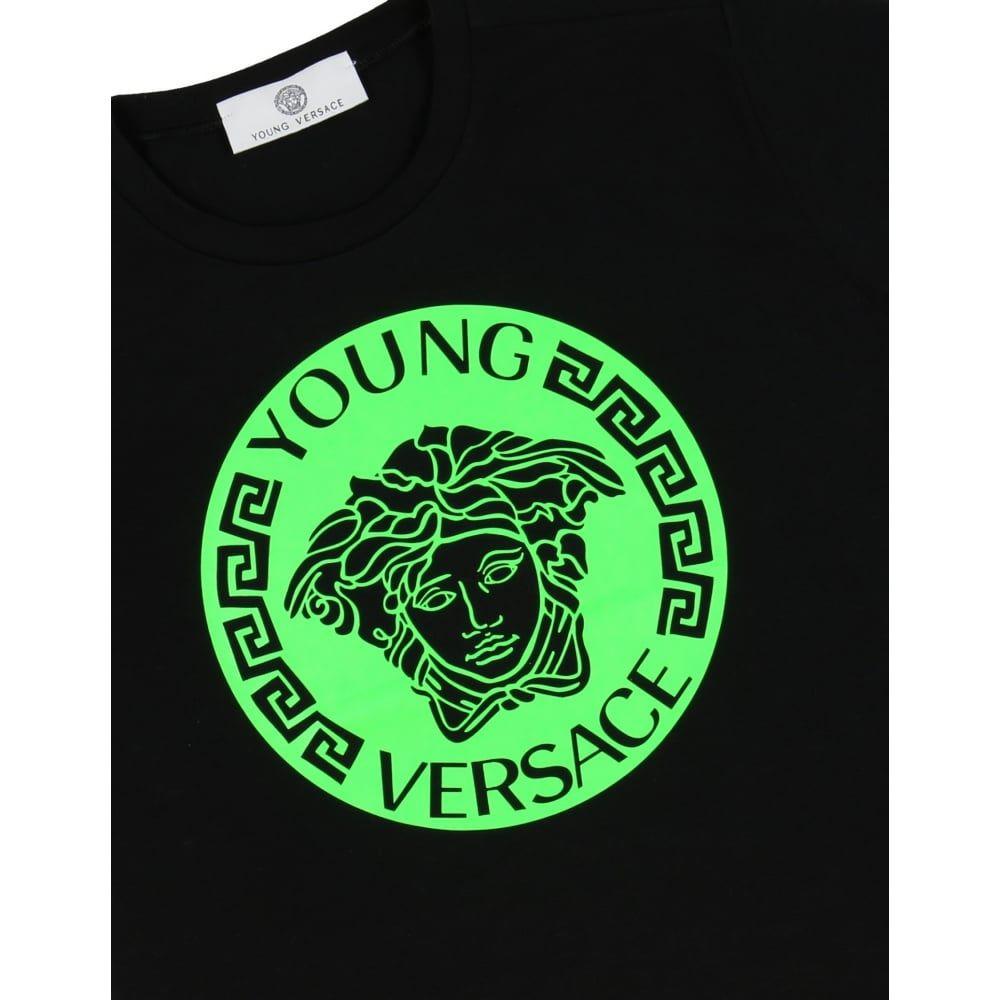 Neon Green Logo - Young Versace Boys Black T Shirt With Neon Green Logo