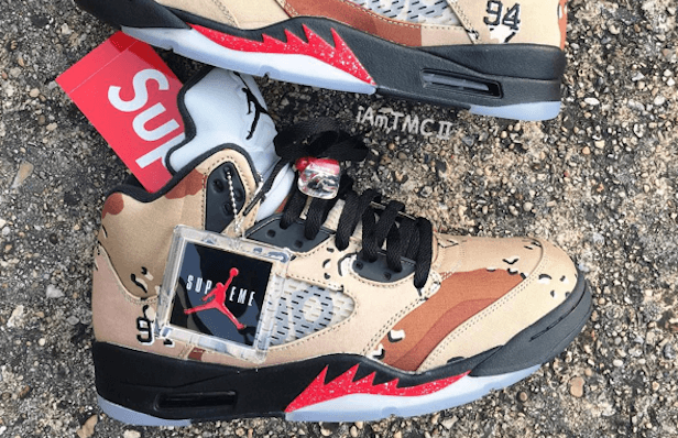 Camo Supreme Jordan Logo - Supreme Air Jordan 5 Camo Bar Detroit