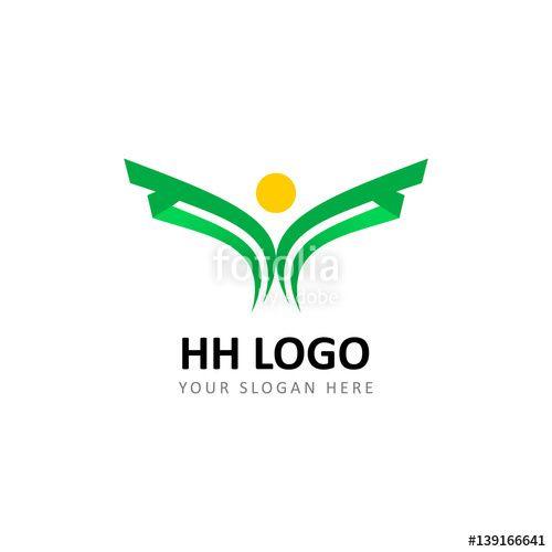 Yellow Dot Logo - Green Letter H Wing with yellow dot Logo Stock image and royalty