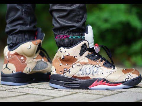 Camo Supreme Jordan Logo - Supreme x Air Jordan 5 “Camo” [Preview] - YouTube