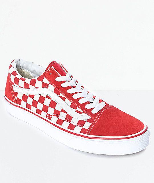 Red Checkered Vans Logo - Vans Old Skool Red & White Checkered Skate Shoes