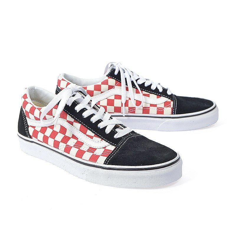 all black and red checkered vans