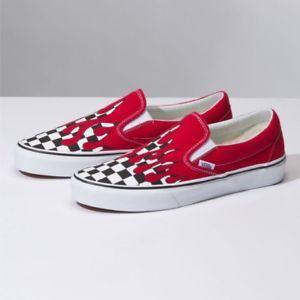 Red Checkered Vans Logo - Vans Checker Flame Slip-On Red Unisex Skate Shoes Sneakers ...