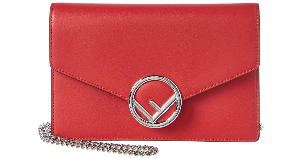 Red F Logo - Fendi F Logo Leather Wallet On Chain in Red - Lyst