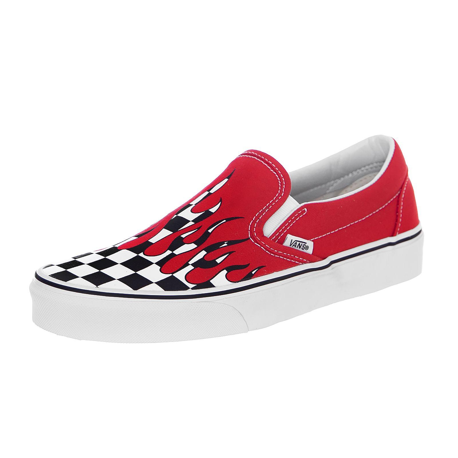 Red Checkered Vans Logo - Vans Sneakers Classic Slip On (Checker Flame) Racing Red Rosso